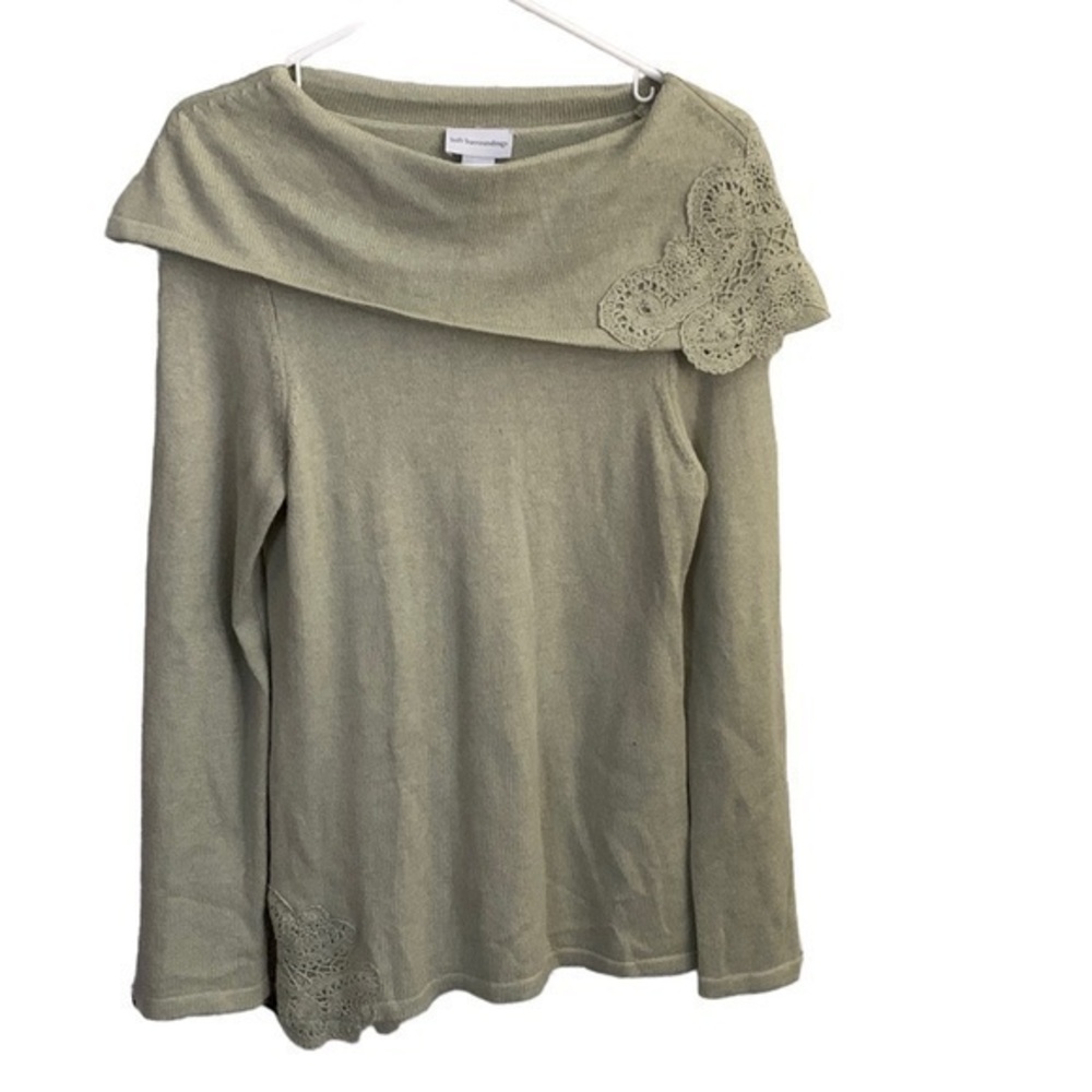 Soft Surroundings Lace Funnel Neck Oversized Sweater Size Small